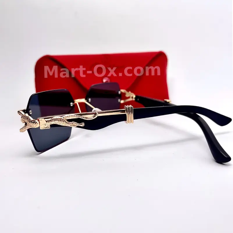 Mart-OX 3 Piece Black Lens Black Temple with Golden Panther Glasses Midnight Monarch - Image 4