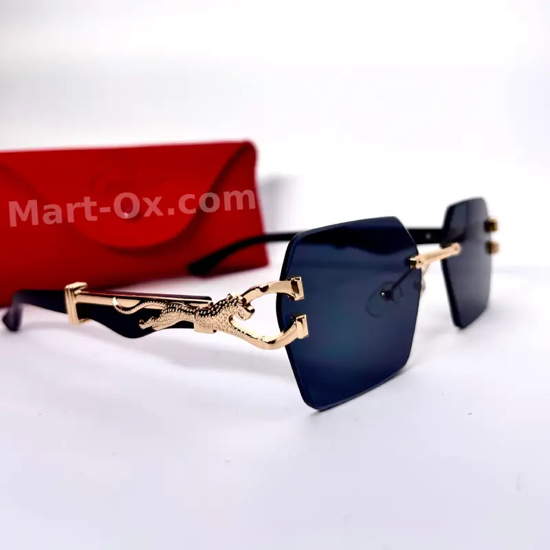 Mart-OX 3 Piece Black Lens Black Temple with Golden Panther Glasses Midnight Monarch