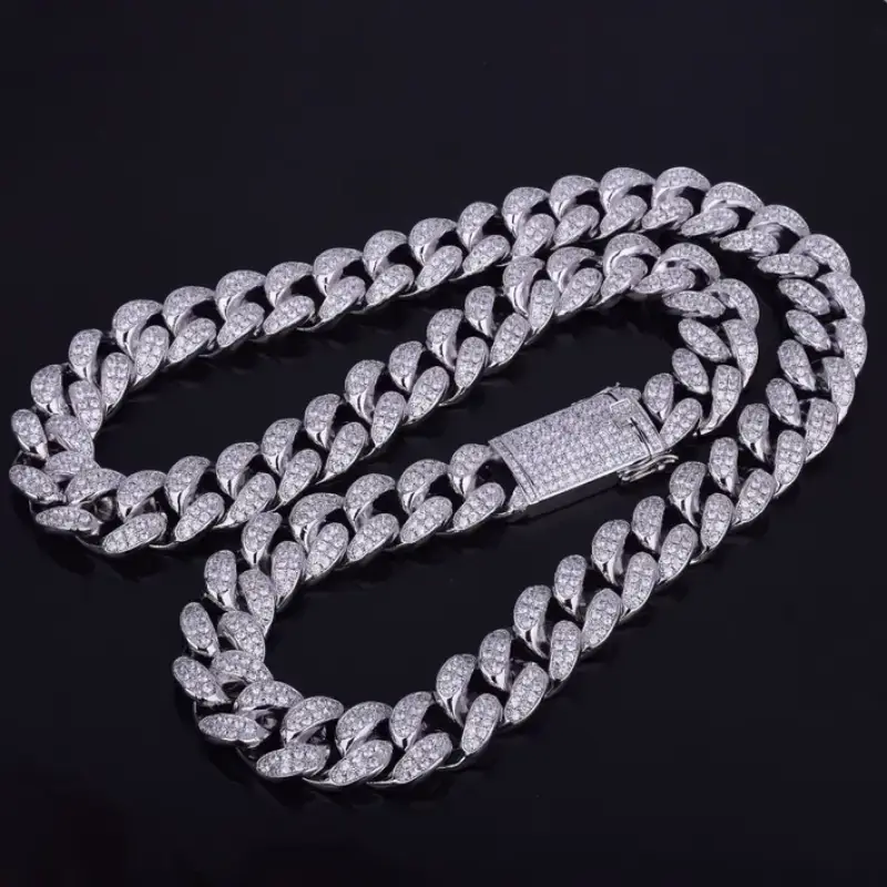 MartOx 13 mm Iced Out Miami Curb Silver Chain - Image 2