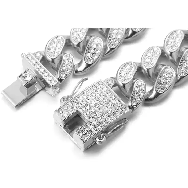 MartOx 13 mm Iced Out Miami Curb Silver Chain - Image 3