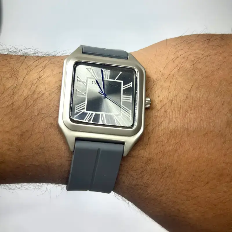Premium Square Dial Silver Luxury Minimalist Watch with Silicon Strap - Image 3
