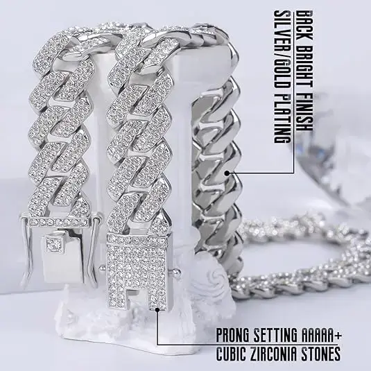 MartOx 13mm Iced Out Miami Cuban silver necklaces - Image 3