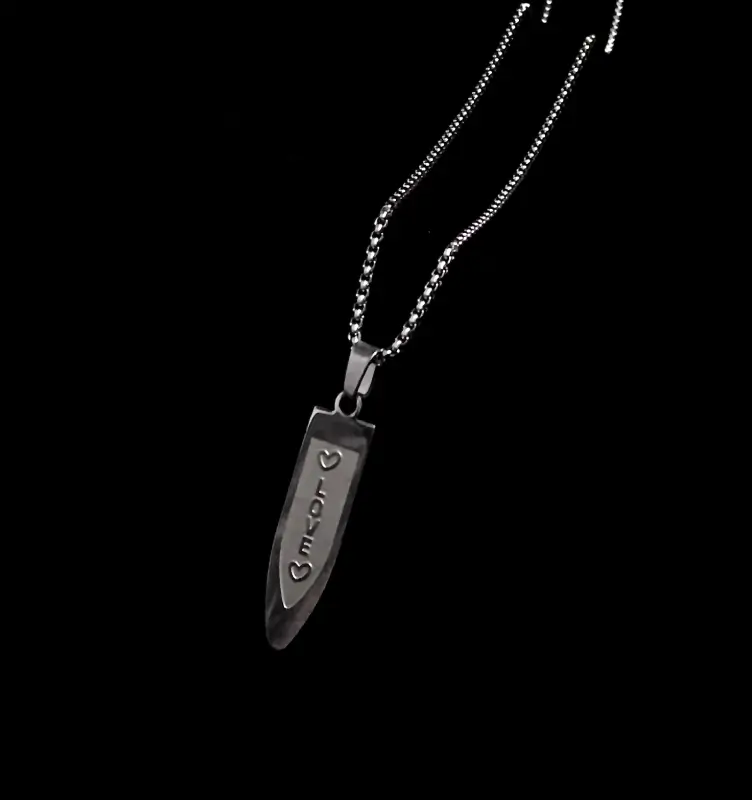 Silver Love Righted On Flat Bar Pendant Necklace For Men/Women