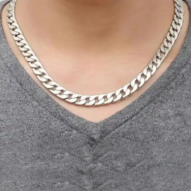 MartOx 7mm Silver Cuban Link Neck Chain For Men - Image 3