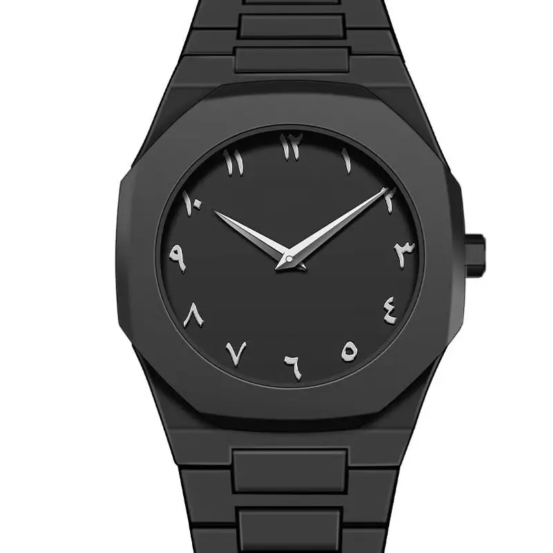 Black Arabic Aura Watch with White Dial for Men & Women - Image 2