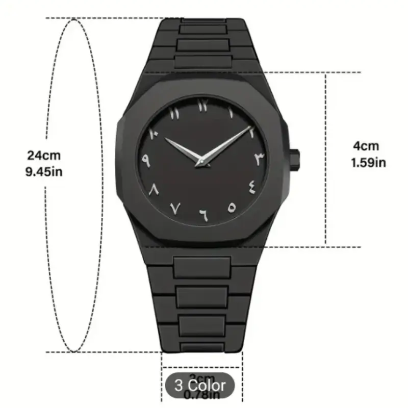 Black Arabic Aura Watch with White Dial for Men & Women - Image 4